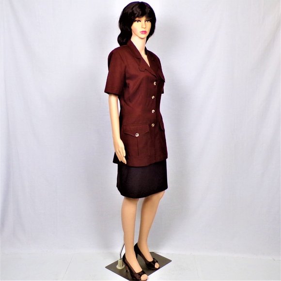 VICTORIA SOIE size 6 brown silk-blend short-sleeve tunic top dry clean or HW - Picture 3 of 14
